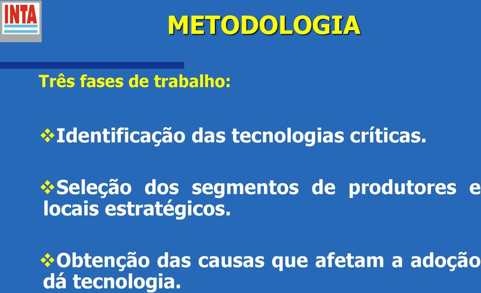 Seleção dos segmentos de produtores e locais