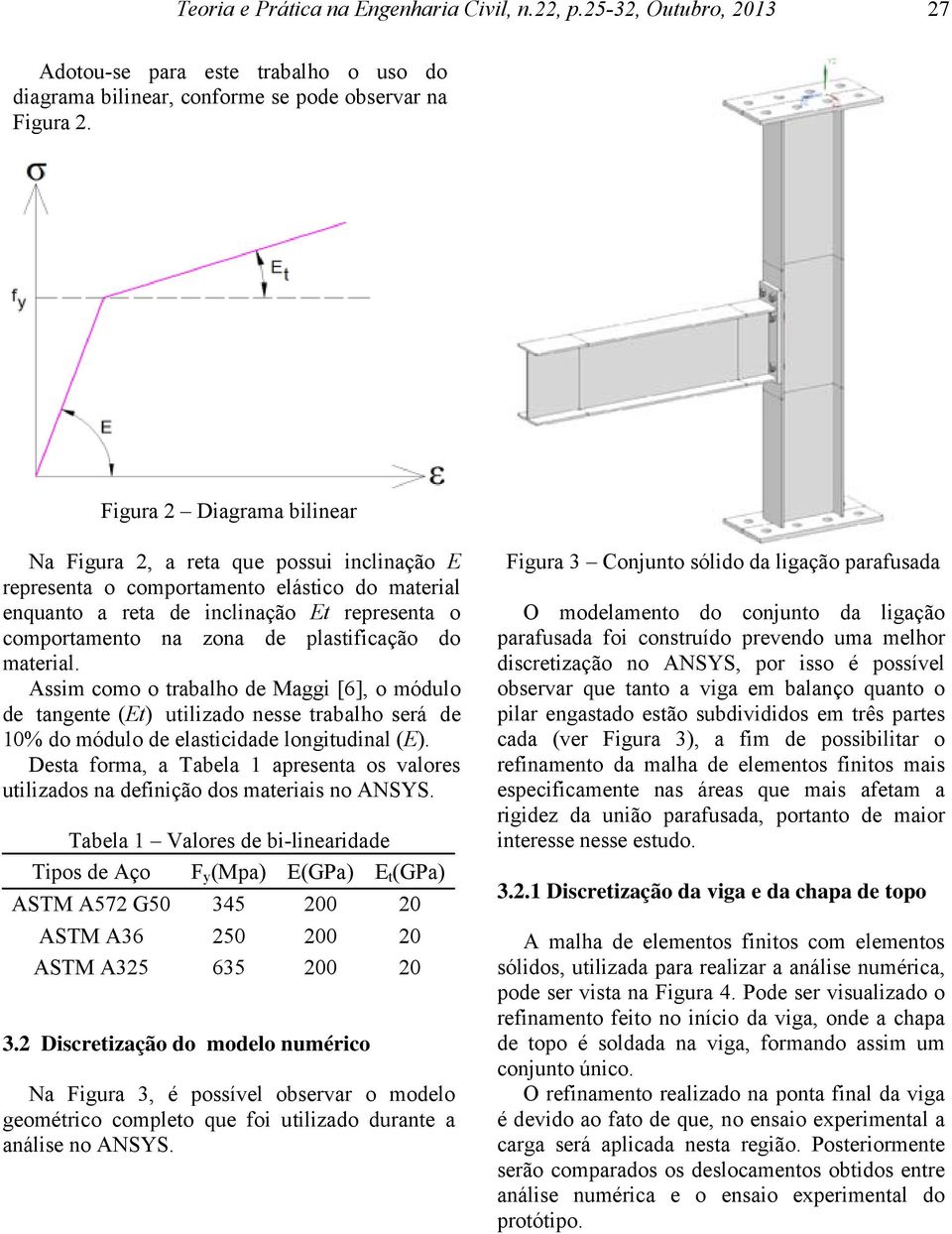 plastificação do material. Assim como o trabalho de Maggi [6], o módulo de tangente (Et) utilizado nesse trabalho será de 10% do módulo de elasticidade longitudinal (E).