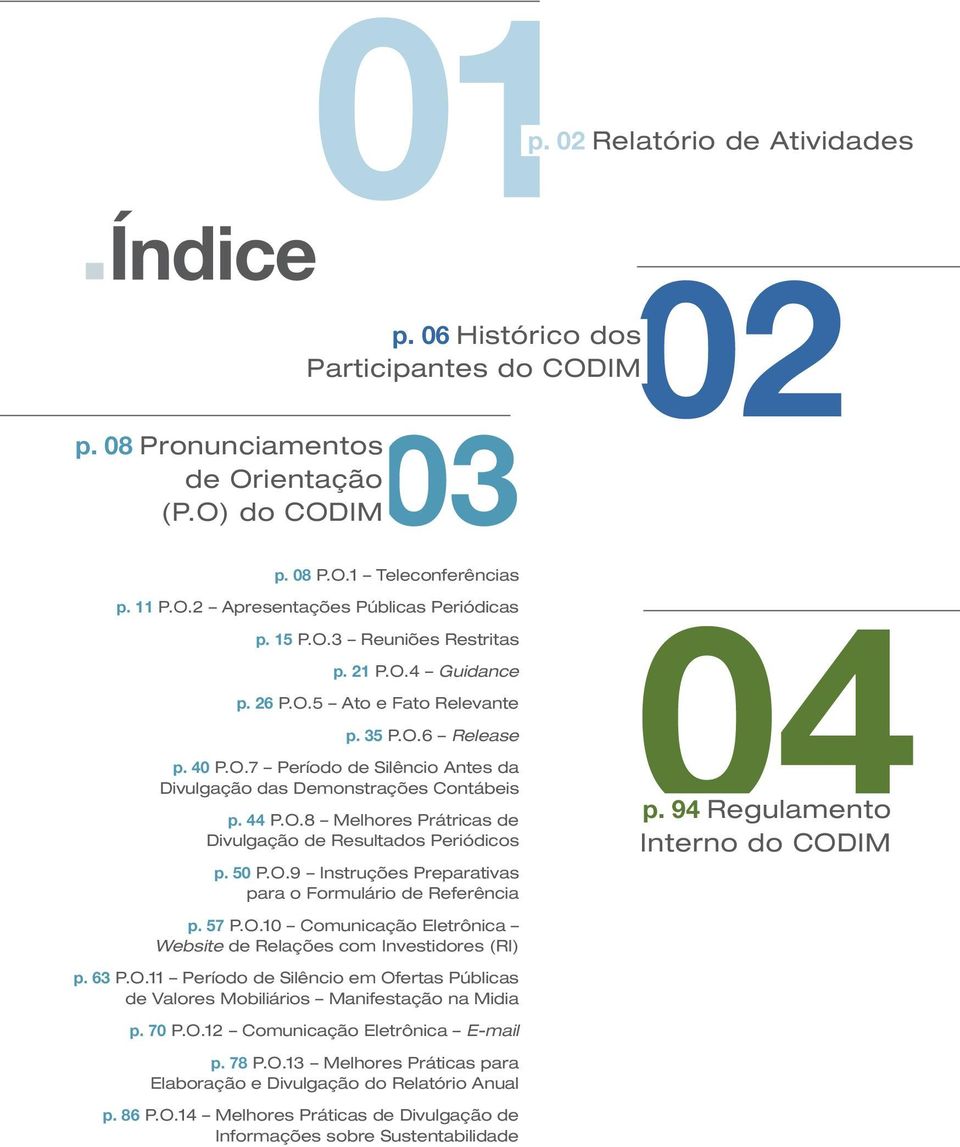 50 P.O.9 Instruções Preparativas para o Formulário de Referência p. 57 P.O.10 Comunicação Eletrônica Website de Relações com Investidores (RI) p. 63 P.O.11 Período de Silêncio em Ofertas Públicas de Valores Mobiliários Manifestação na Midia p.