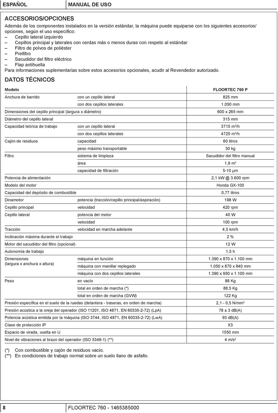 Para informaciones suplementarias sobre estos accesorios opcionales, acudir al Revendedor autorizado.