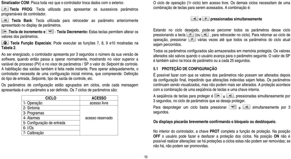 - Tecla Decremento: Estas teclas permitem alterar os Tecla Função Especiais: Pode executar as funções 7, 8, 9 e10 mostradas na Tabela 2.