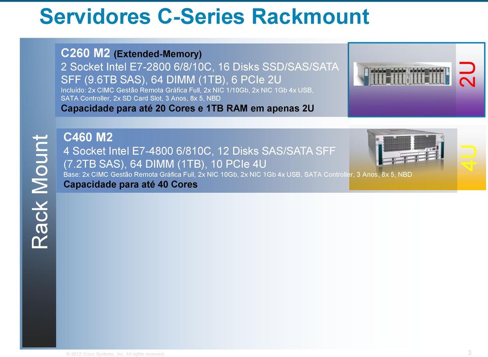 5, NBD Capacidade para até 20 Cores e 1TB RAM em apenas 2U C460 M2 4 Socket Intel E7-4800 6/810C, 12 Disks SAS/SATA SFF (7.
