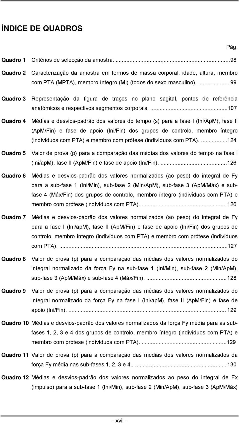 ... 99 Quadro 3 Representação da figura de traços no plano sagital, pontos de referência anatómicos e respectivos segmentos corporais.