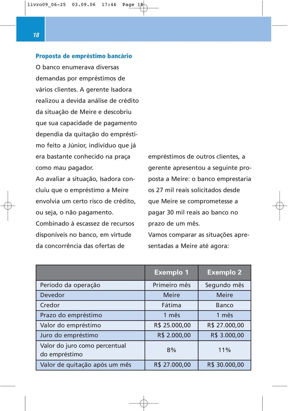 bastante conhecido na praça como mau pagador. Ao avaliar a situação, Isadora concluiu que o empréstimo a Meire envolvia um certo risco de crédito, ou seja, o não pagamento.