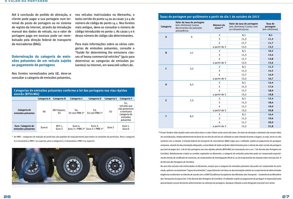 Determinação da categoria de emissões poluentes de um veículo sujeito ao pagamento de portagens Nos livretes normalizados pela UE, deve-se consultar a categoria de emissões poluentes, nos veículos