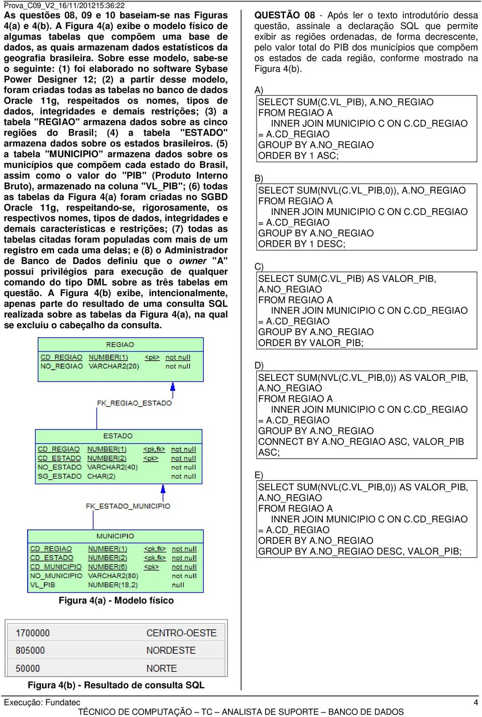 Sobre esse modelo, sabe-se o seguinte: (1) foi elaborado no software Sybase Power Designer 12; (2) a partir desse modelo, foram criadas todas as tabelas no banco de dados Oracle 11g, respeitados os