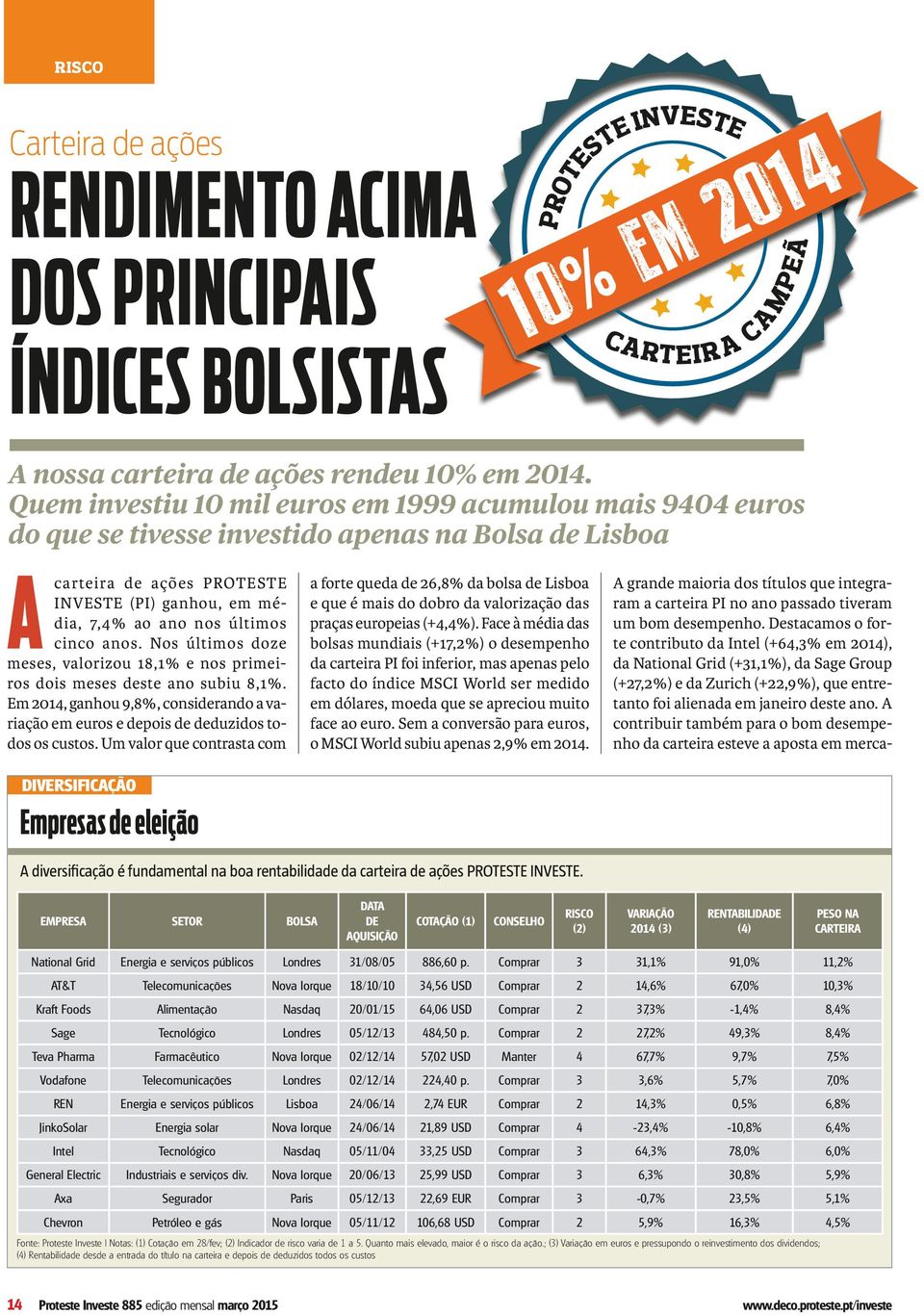 cinco anos. Nos últimos doze meses, valorizou 18,1% e nos primeiros dois meses deste ano subiu 8,1%. Em 2014, ganhou 9,8%, considerando a variação em euros e depois de deduzidos todos os custos.