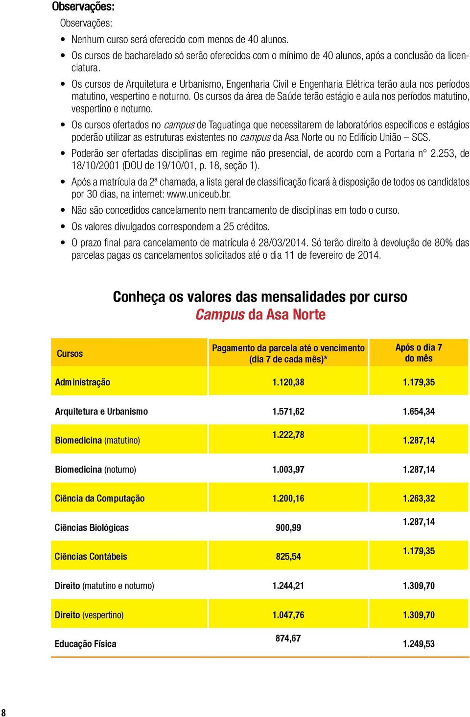 Os cursos da área de Saúde terão estágio e aula nos períodos matutino, vespertino e noturno.