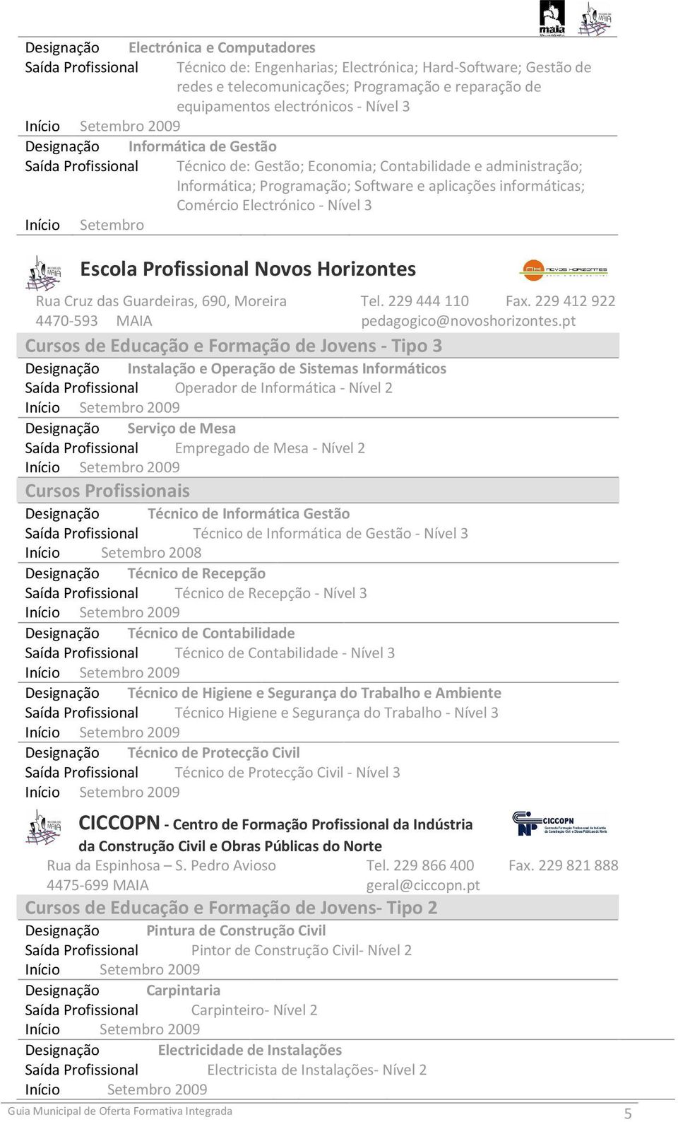 Electrónico - Nível 3 Início Setembro Escola Profissional Novos Horizontes Rua Cruz das Guardeiras, 690, Moreira Tel. 229444110 Fax. 229412922 4470-593 MAIA pedagogico@novoshorizontes.