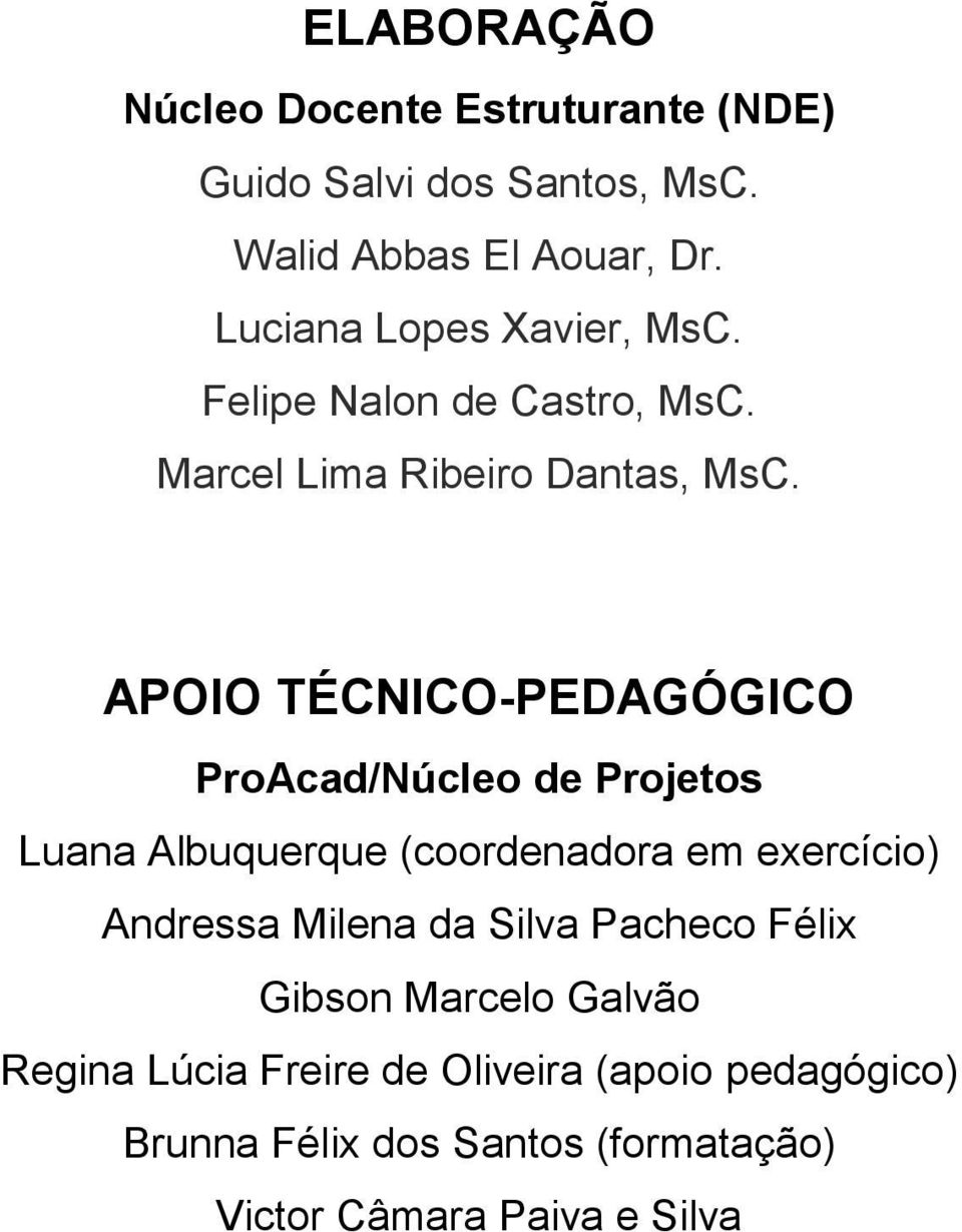 APOIO TÉCNICO-PEDAGÓGICO ProAcad/Núcleo de Projetos Luana Albuquerque (coordenadora em exercício) Andressa Milena da