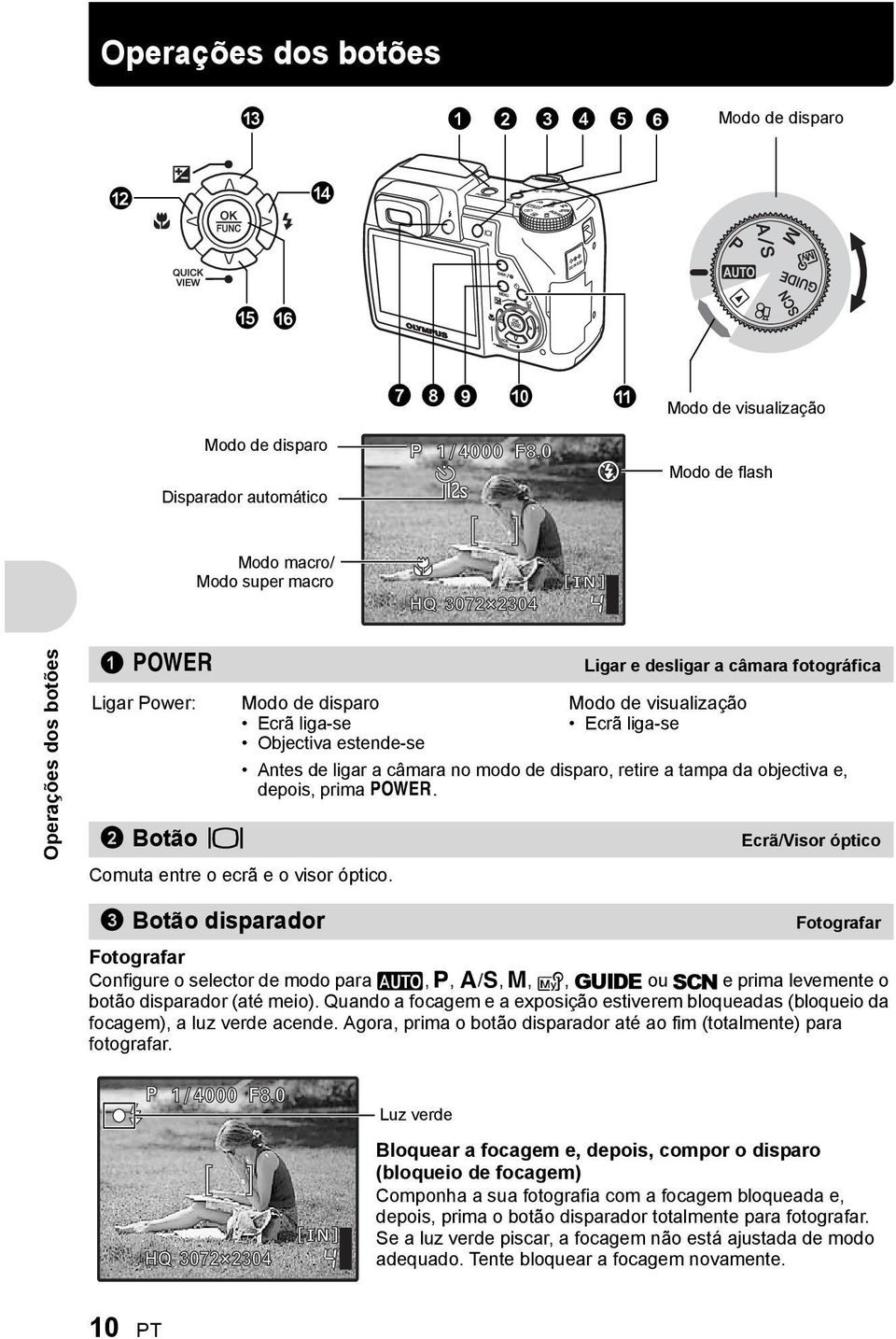 óptico. Modo de visualização Ecrã liga-se Antes de ligar a câmara no modo de disparo, retire a tampa da objectiva e, depois, prima o.