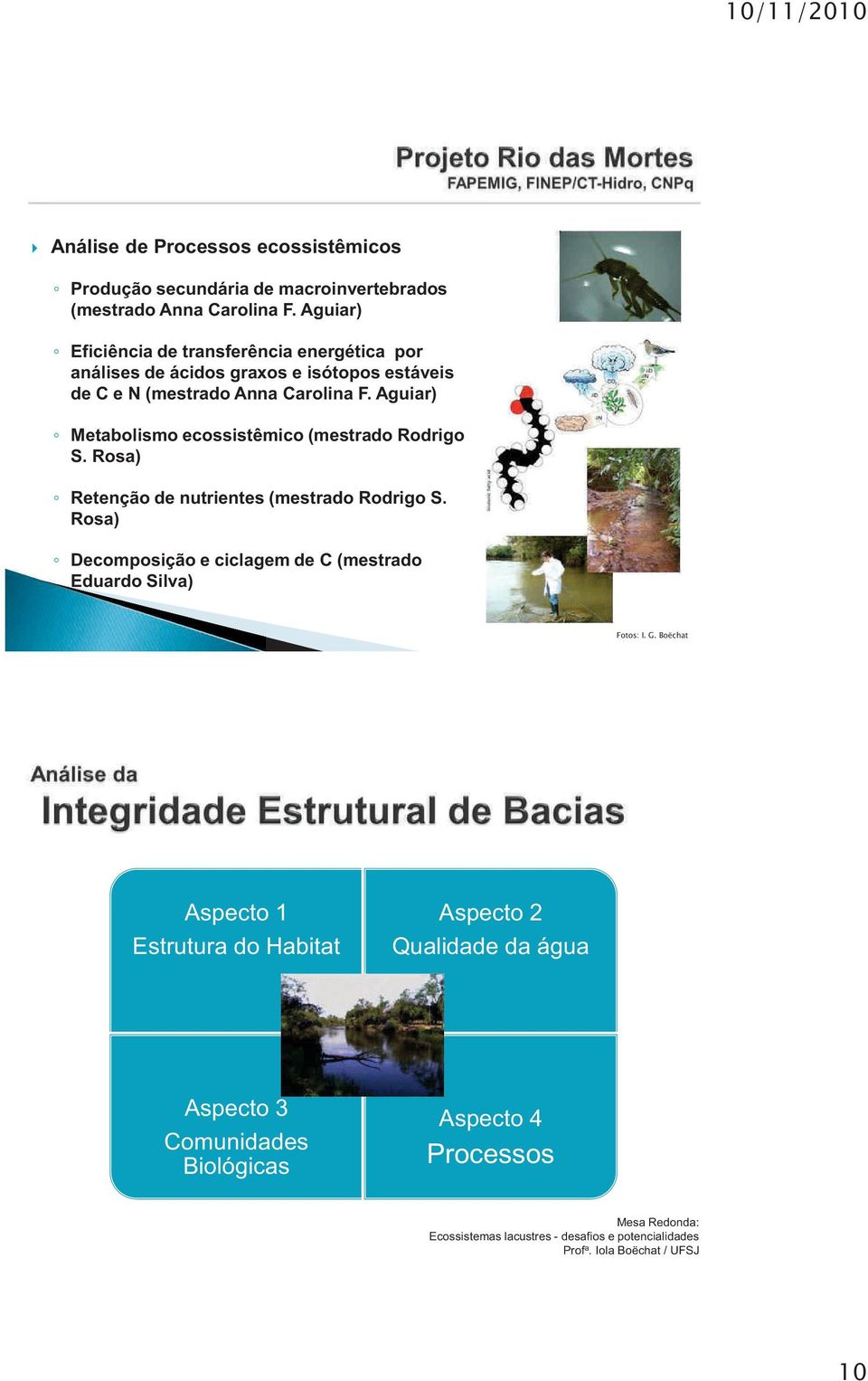 Aguiar) Metabolismo ecossistêmico (mestrado Rodrigo S. Rosa) Retenção de nutrientes (mestrado Rodrigo S.