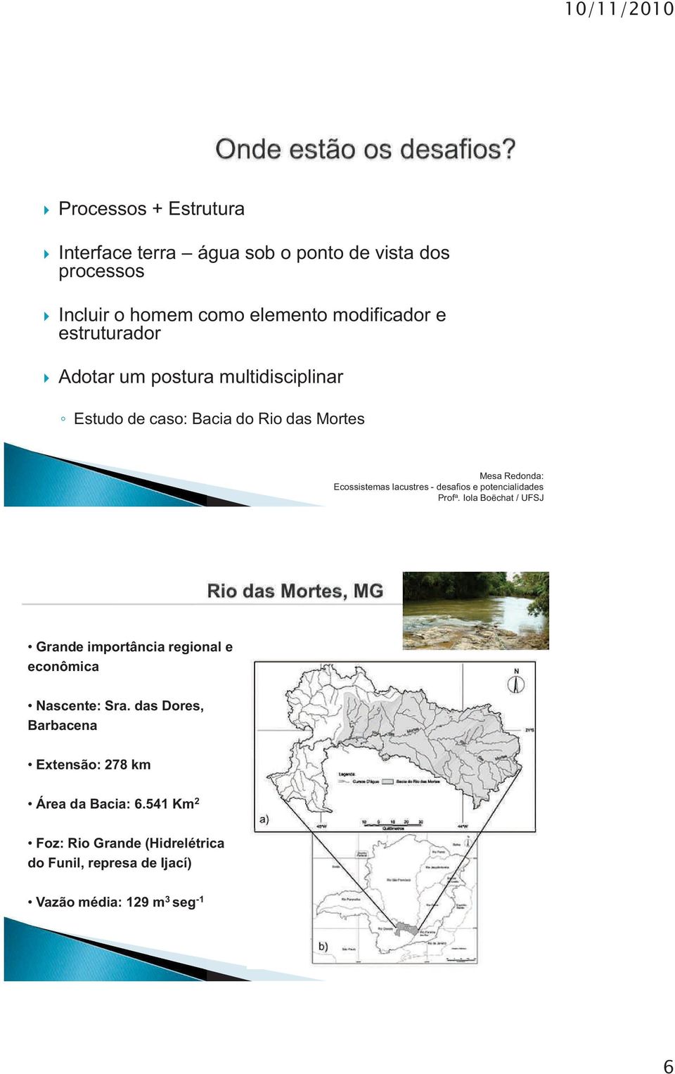 desafios e potencialidades Prof a. Iola Boëchat / UFSJ Grande importância regional e econômica Nascente: Sra.