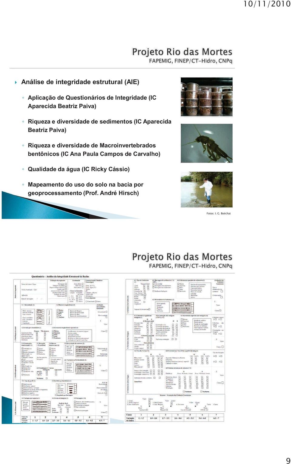 diversidade de Macroinvertebrados bentônicos (IC Ana Paula Campos de Carvalho) Qualidade da água