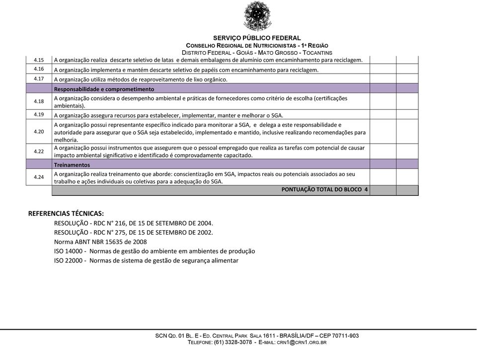 17 A organização utiliza métodos de reaproveitamento de lixo orgânico. 4.