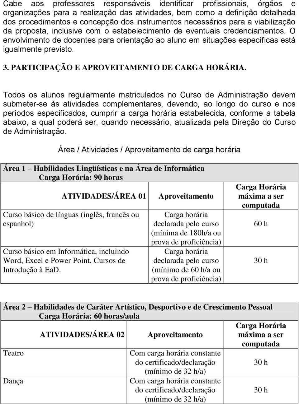 O envolvimento de docentes para orientação ao aluno em situações específicas está igualmente previsto. 3. PARTICIPAÇÃO E APROVEITAMENTO DE CARGA HORÁRIA.