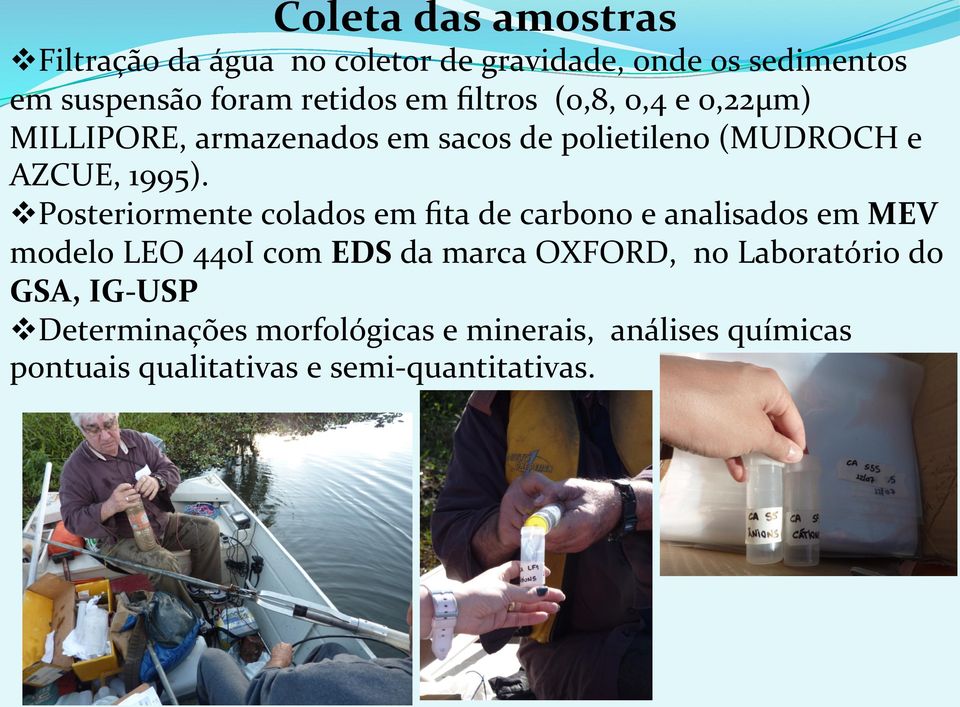 v Posteriormente colados em fita de carbono e analisados em MEV modelo LEO 440I com EDS da marca OXFORD, no