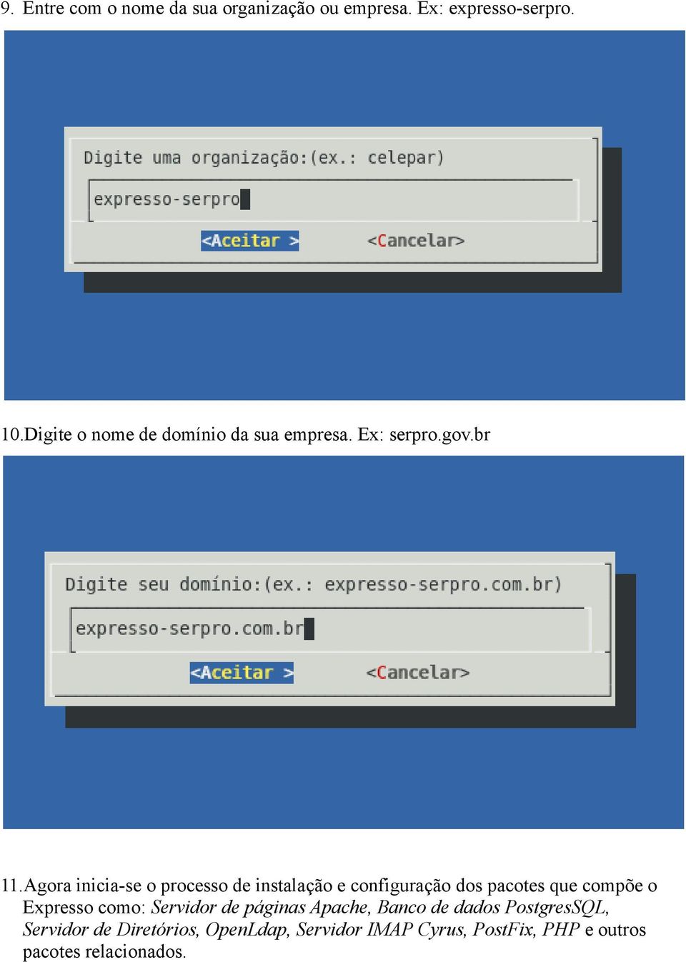 Agora inicia-se o processo de instalação e configuração dos pacotes que compõe o Expresso como: