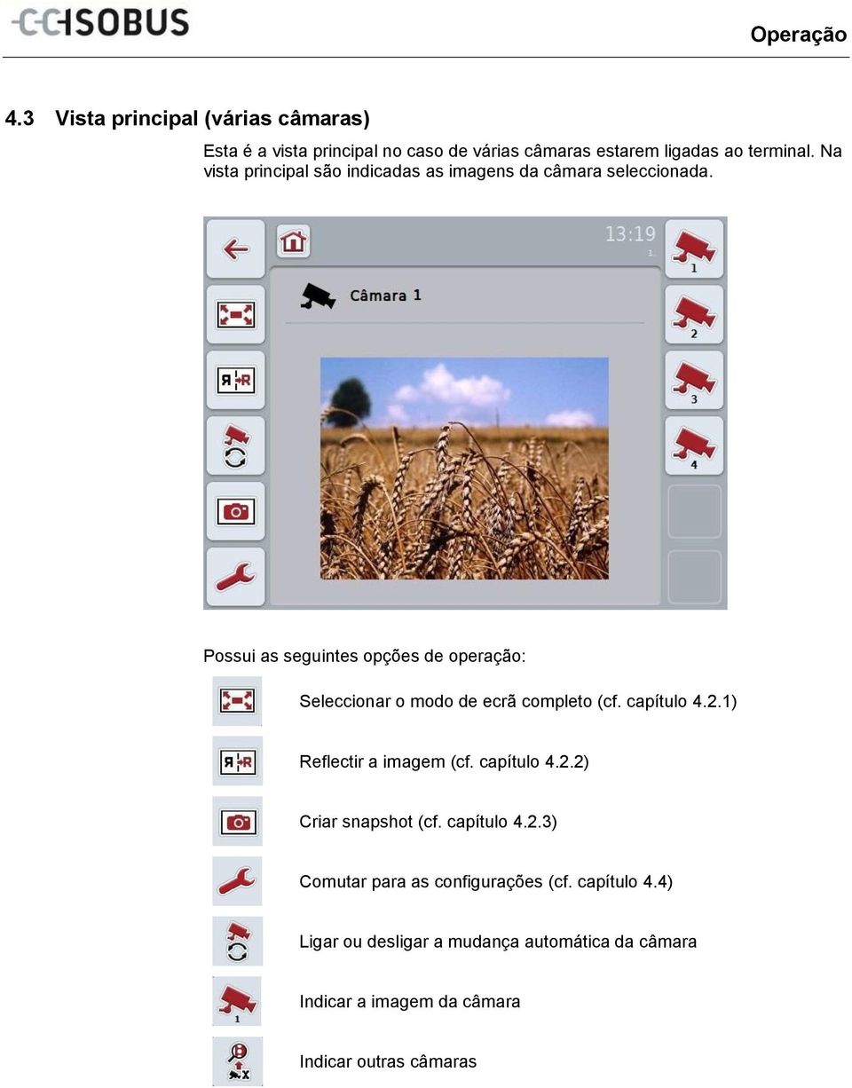 Possui as seguintes opções de operação: Seleccionar o modo de ecrã completo (cf. capítulo 4.2.1) Reflectir a imagem (cf.