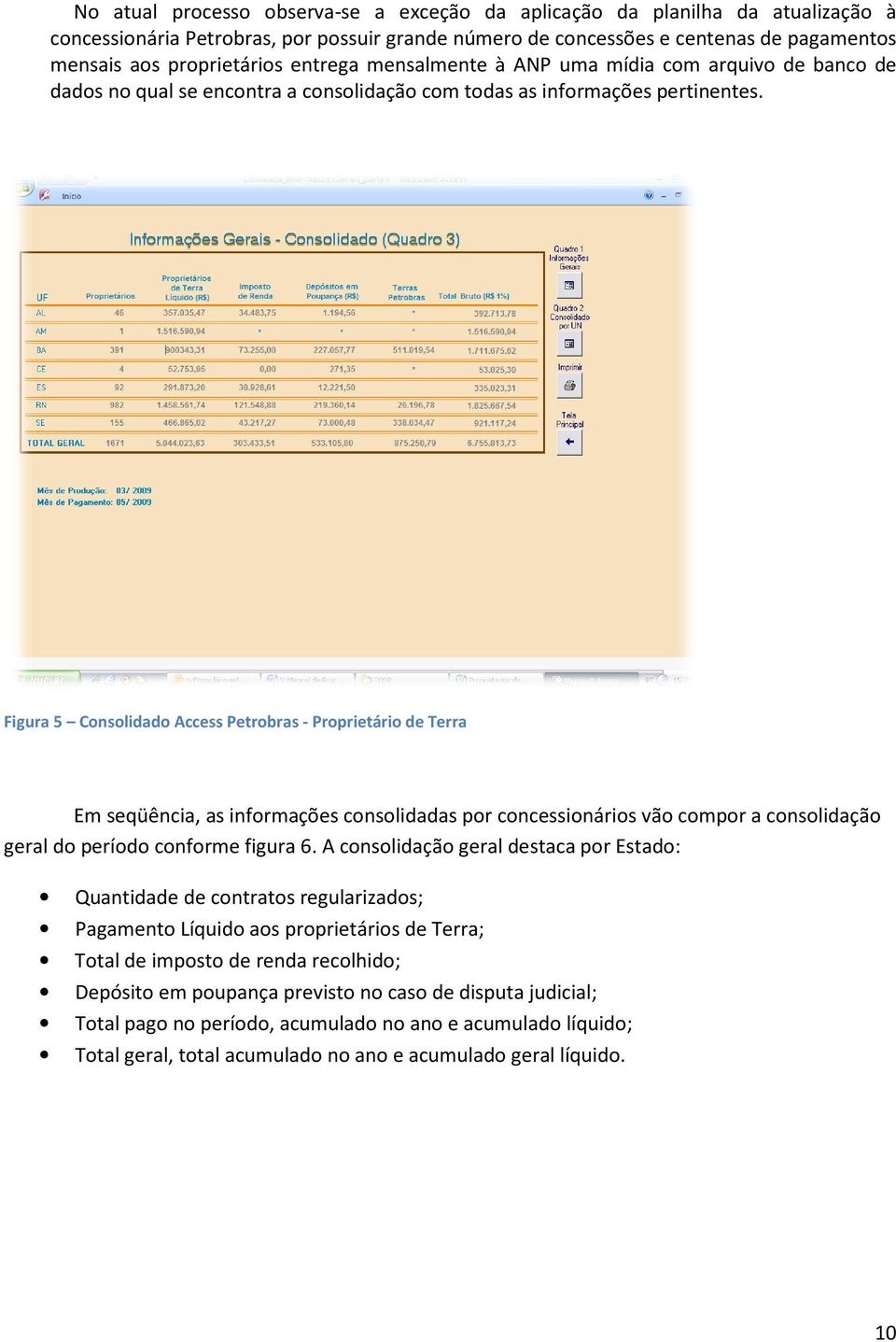 Figura 5 Consolidado Access Petrobras - Proprietário de Terra Em seqüência, as informações consolidadas por concessionários vão compor a consolidação geral do período conforme figura 6.