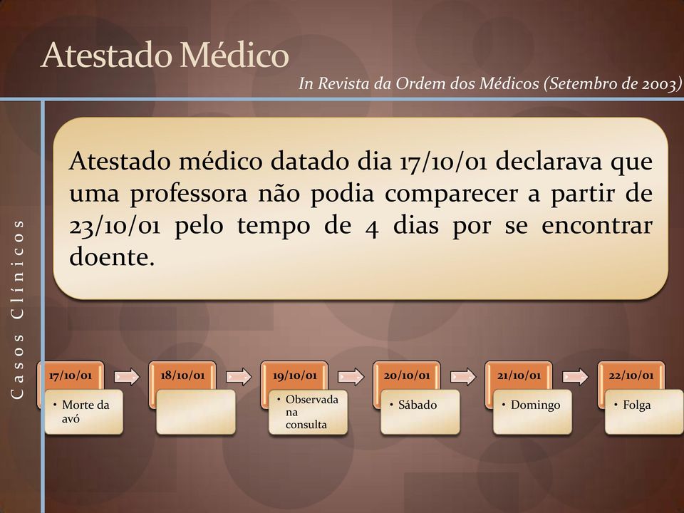 23/10/01 pelo tempo de 4 dias por se encontrar doente.