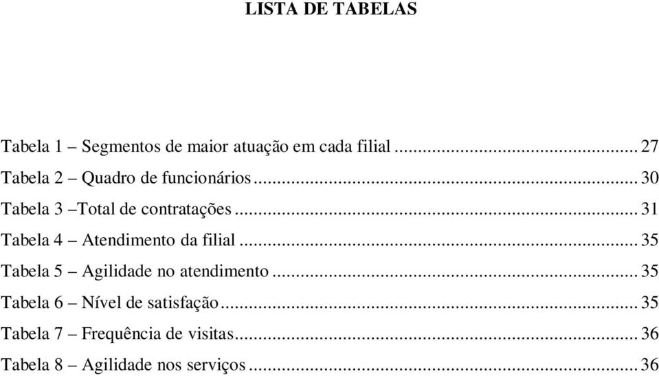 .. 31 Tabela 4 Atendimento da filial... 35 Tabela 5 Agilidade no atendimento.