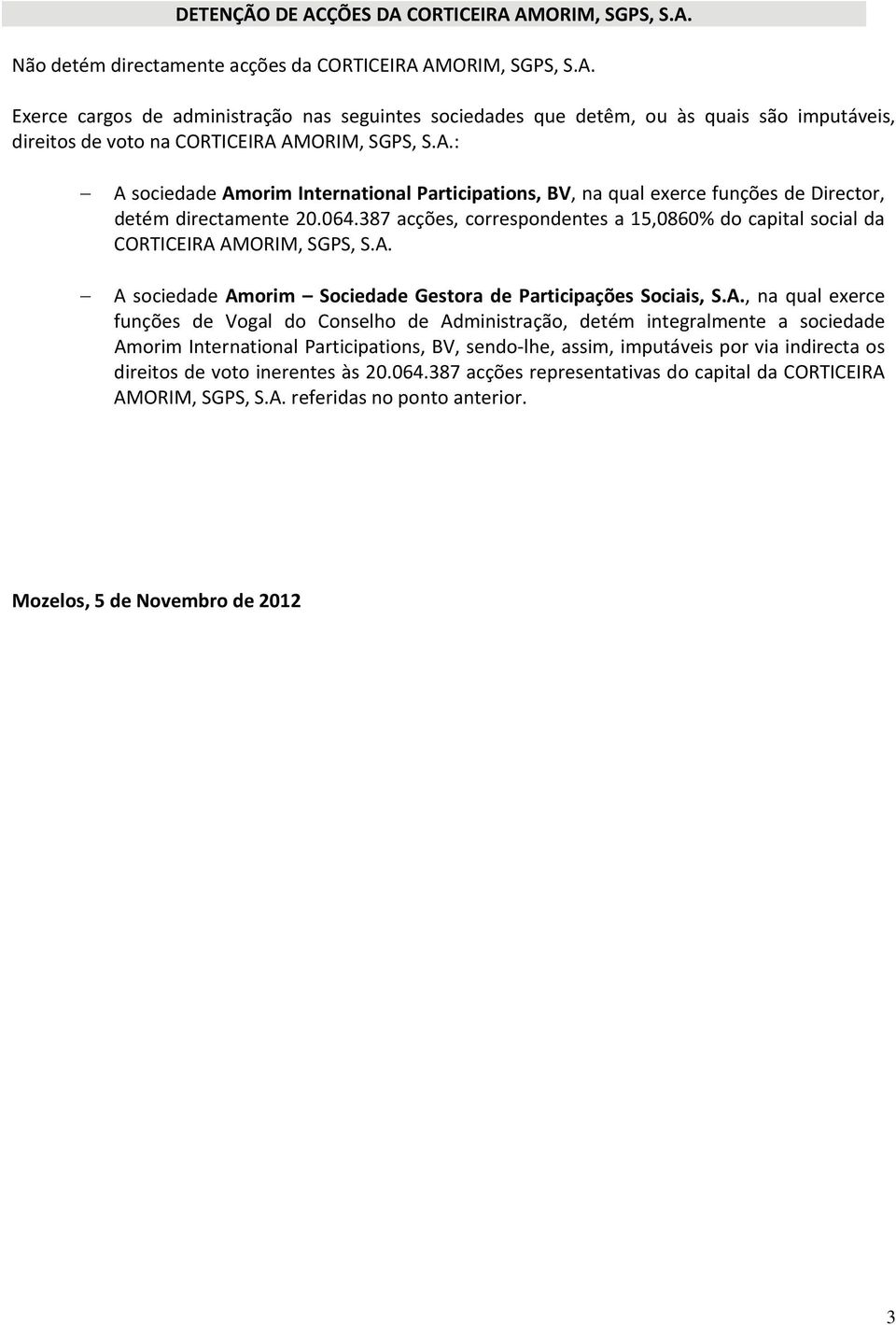 387 acções, correspondentes a 15,0860% do capital social da CORTICEIRA 