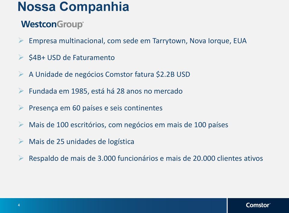 2B USD Fundada em 1985, está há 28 anos no mercado Presença em 60 países e seis continentes Mais de