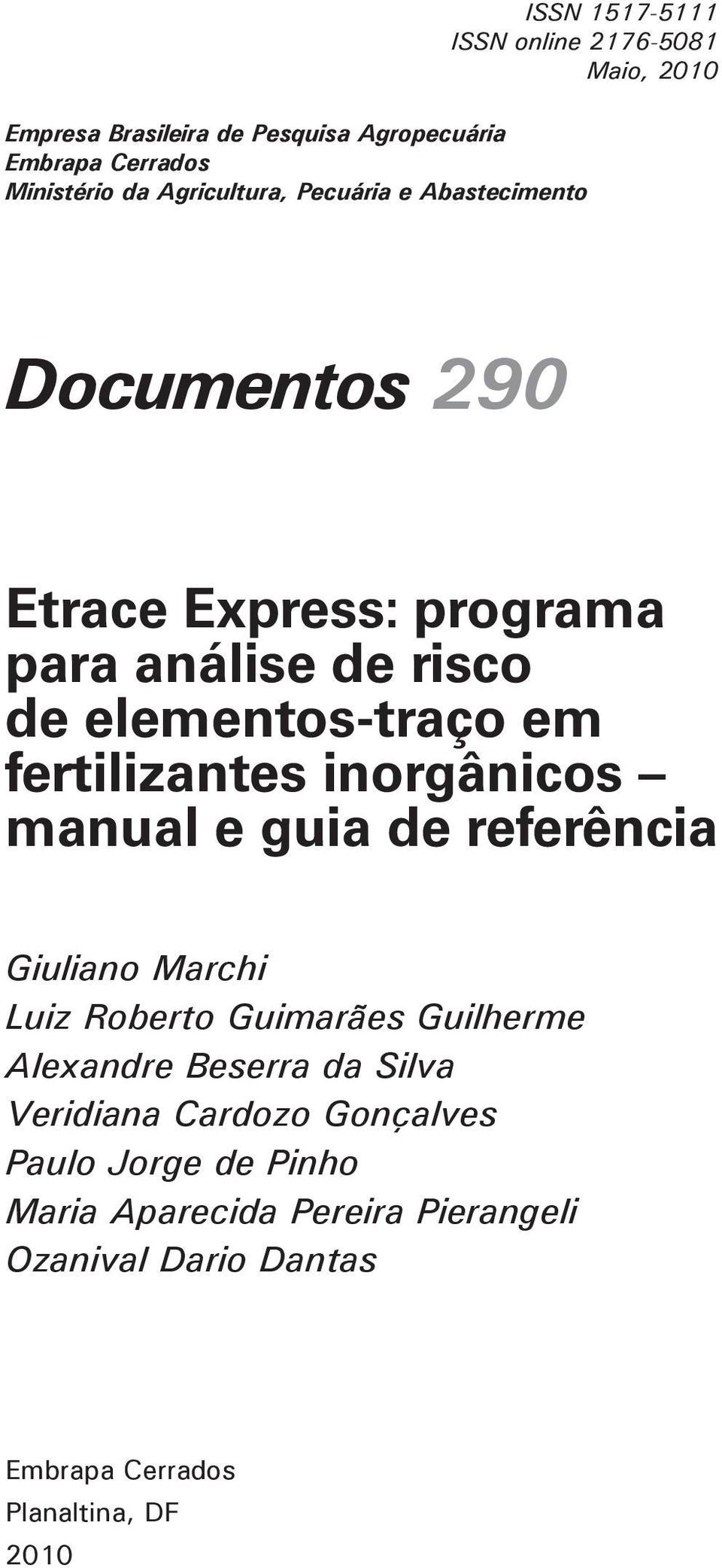 fertilizantes inorgânicos manual e guia de referência Giuliano Marchi Luiz Roberto Guimarães Guilherme Alexandre Beserra da Silva