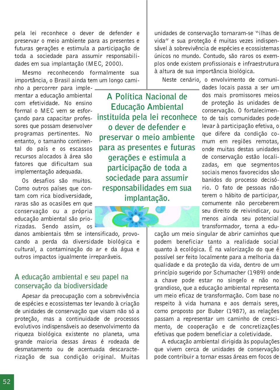 No ensino formal o MEC vem se esforçando para capacitar professores que possam desenvolver programas pertinentes.