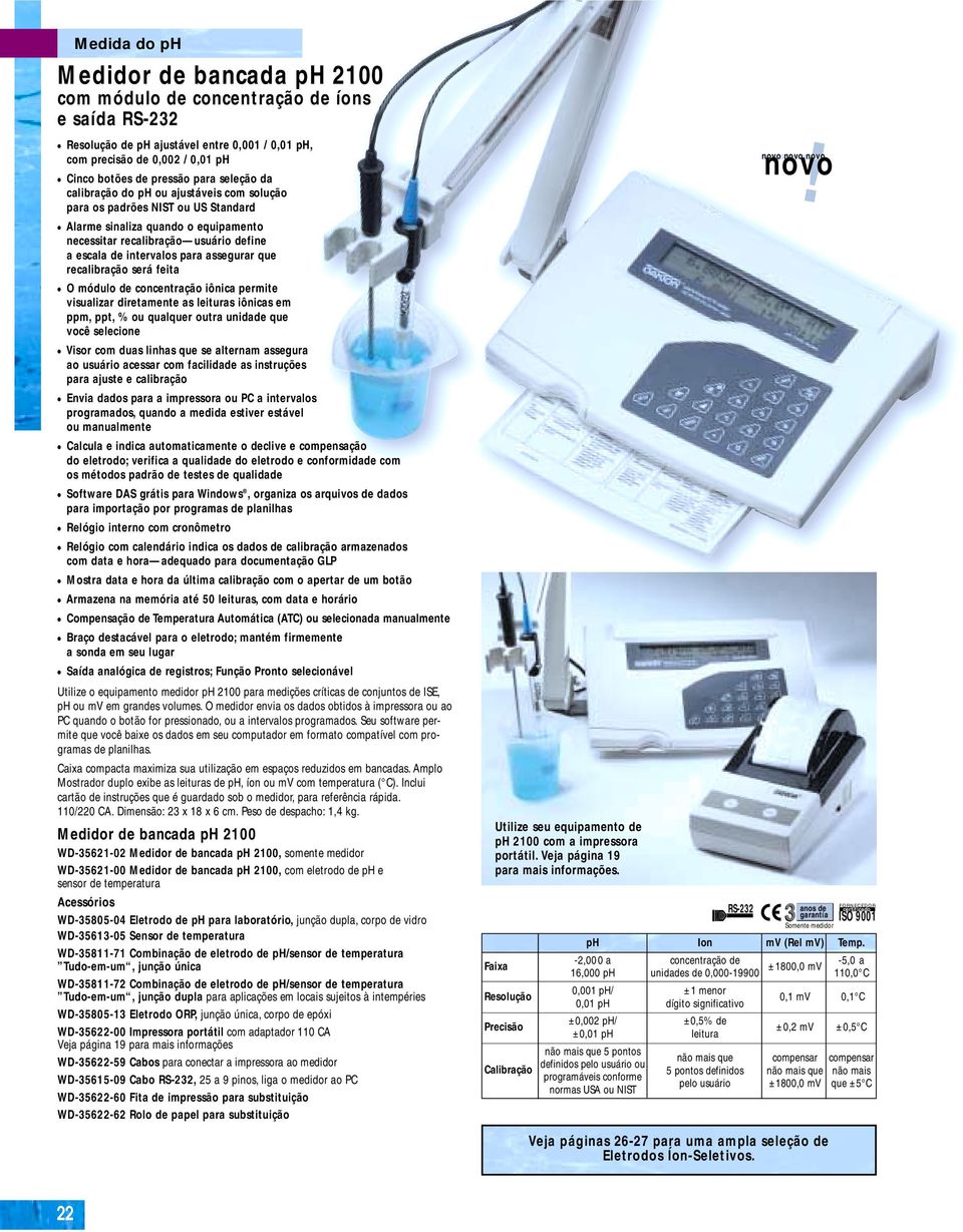 O módulo de concentração iônica permite visualizar diretamente as leituras iônicas em ppm, ppt, % ou qualquer outra unidade que você selecione Visor com duas linhas que se alternam assegura ao