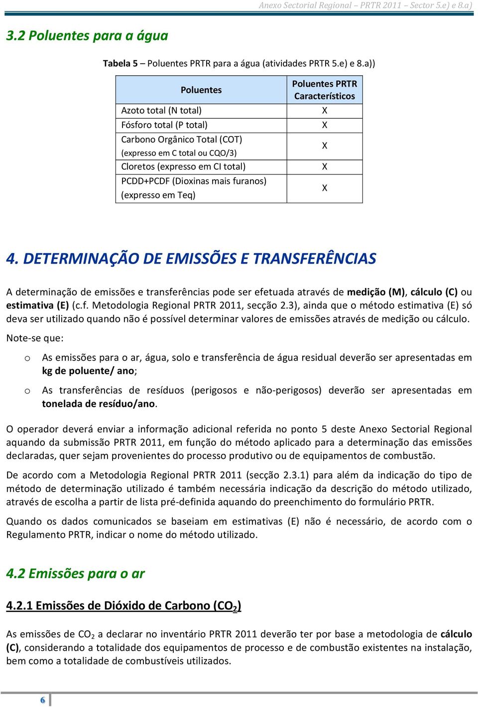 Teq) Poluentes PRTR Característicos 4. DETERMINAÇÃO DE EMISSÕES E TRANSFERÊNCIAS A determinação de emissões e transferências pode ser efetuada através de medição (M), cálculo (C) ou estimativa (E) (c.