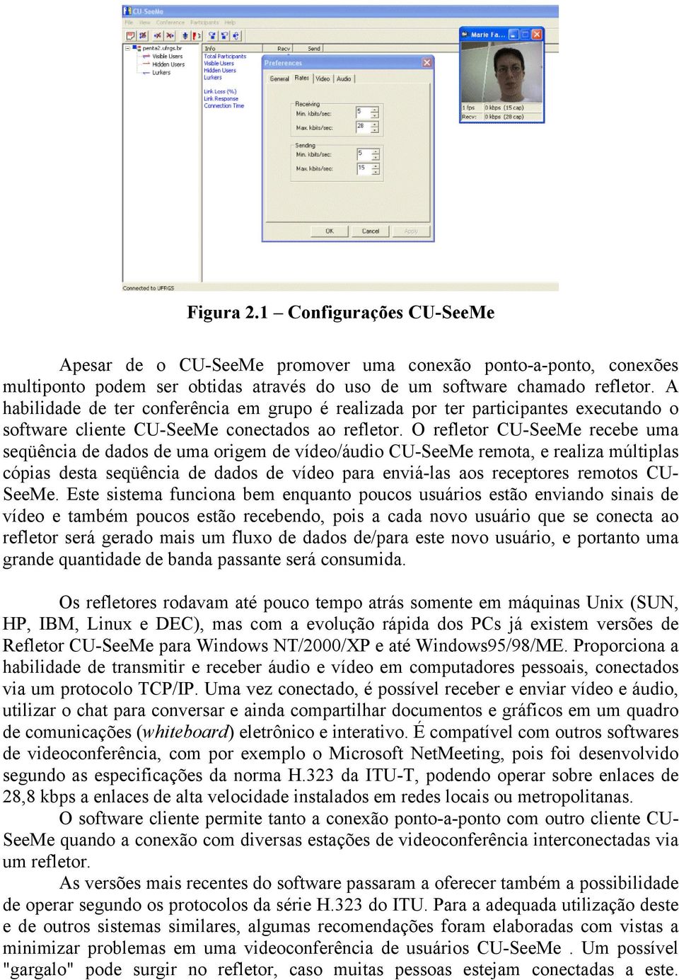 O refletor CU-SeeMe recebe uma seqüência de dados de uma origem de vídeo/áudio CU-SeeMe remota, e realiza múltiplas cópias desta seqüência de dados de vídeo para enviá-las aos receptores remotos CU-