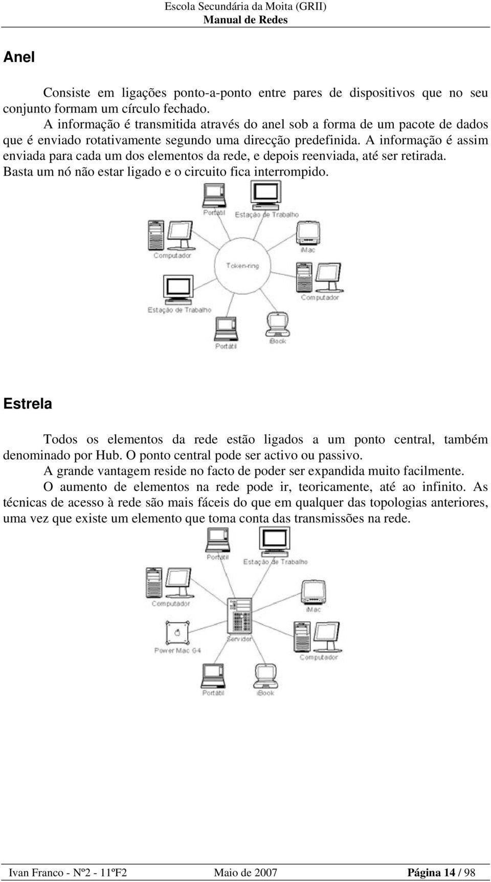 A informação é assim enviada para cada um dos elementos da rede, e depois reenviada, até ser retirada. Basta um nó não estar ligado e o circuito fica interrompido.