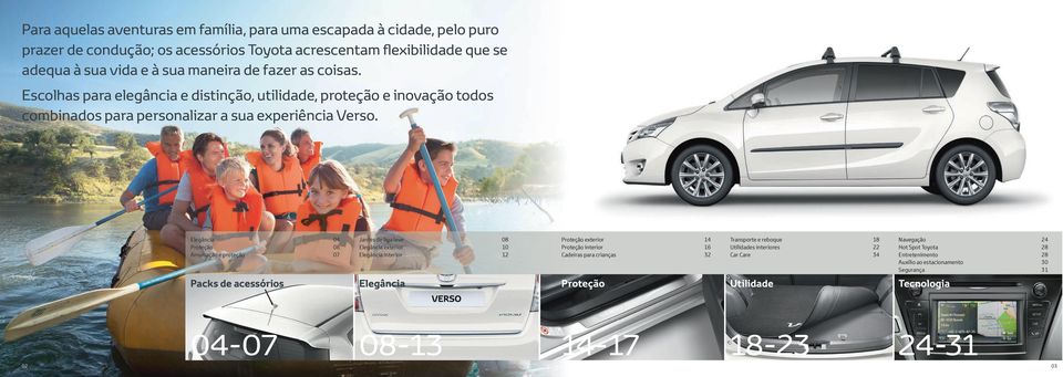 Elegância 04 Proteção 06 Arrumação e proteção 07 Jantes de liga leve 08 Elegância exterior 10 Elegância interior 12 Proteção exterior 14 Proteção interior 16 Cadeiras para crianças 32