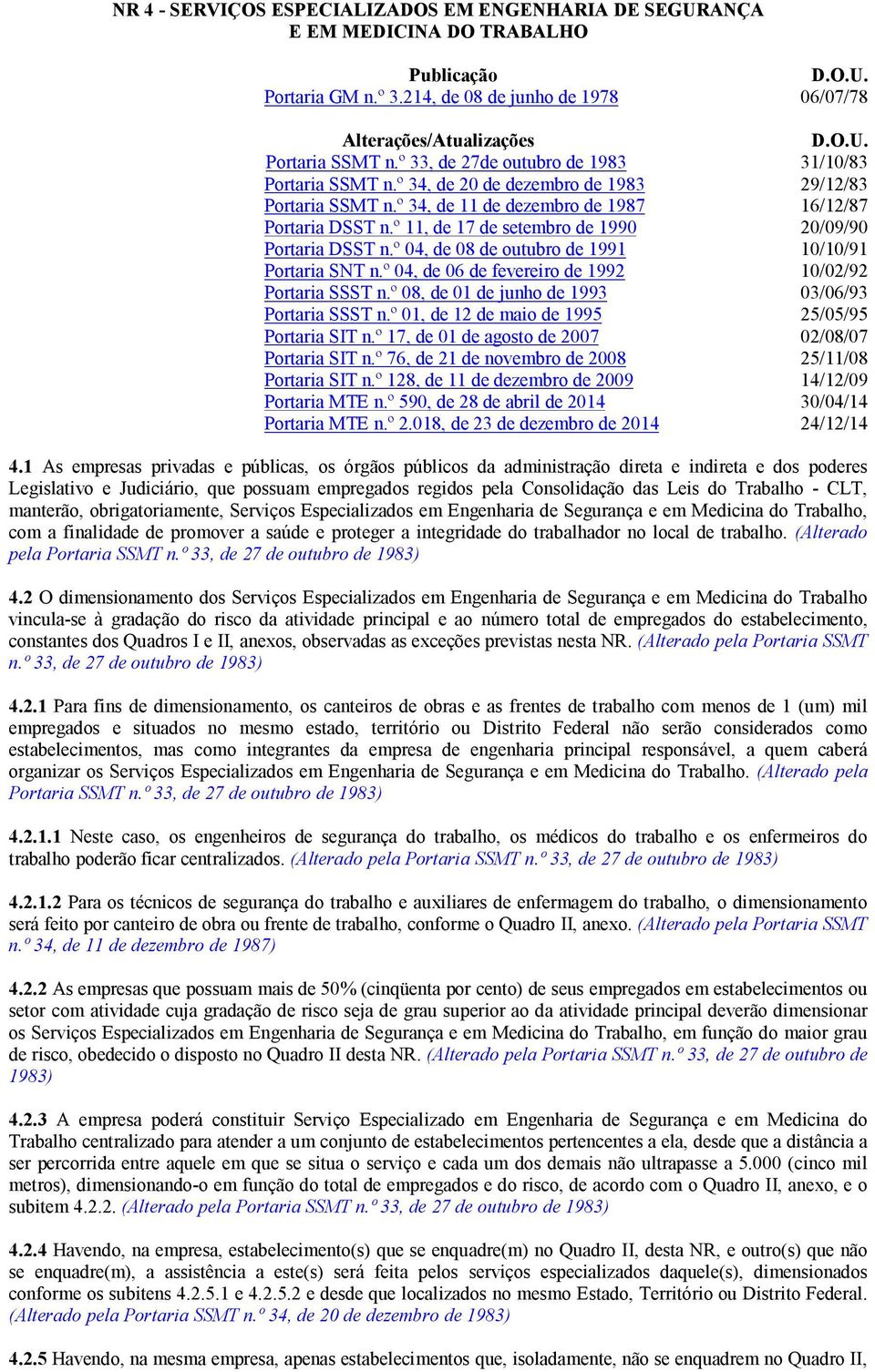 º 04, de 08 de outubro de 99 0/0/9 Portaria SNT n.º 04, de 06 de fevereiro de 99 0/0/9 Portaria SSST n.º 08, de 0 de junho de 99 0/06/9 Portaria SSST n.º 0, de de maio de 995 5/05/95 Portaria SIT n.