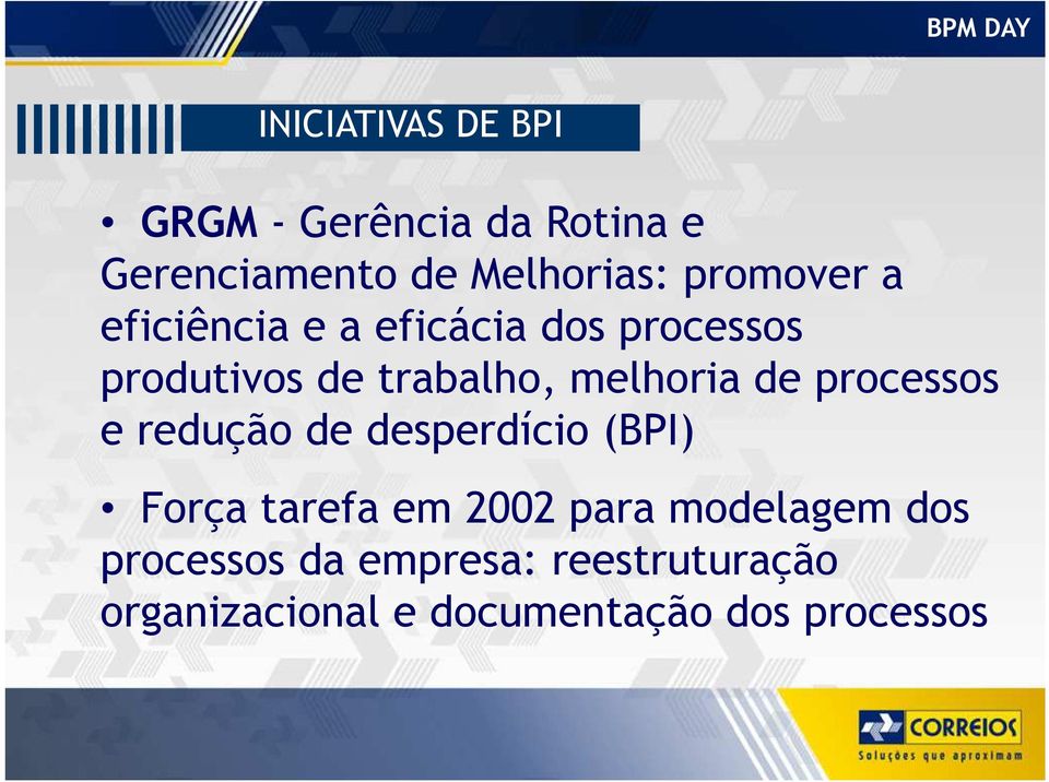 melhoria de processos e redução de desperdício (BPI) Força tarefa em 2002 para