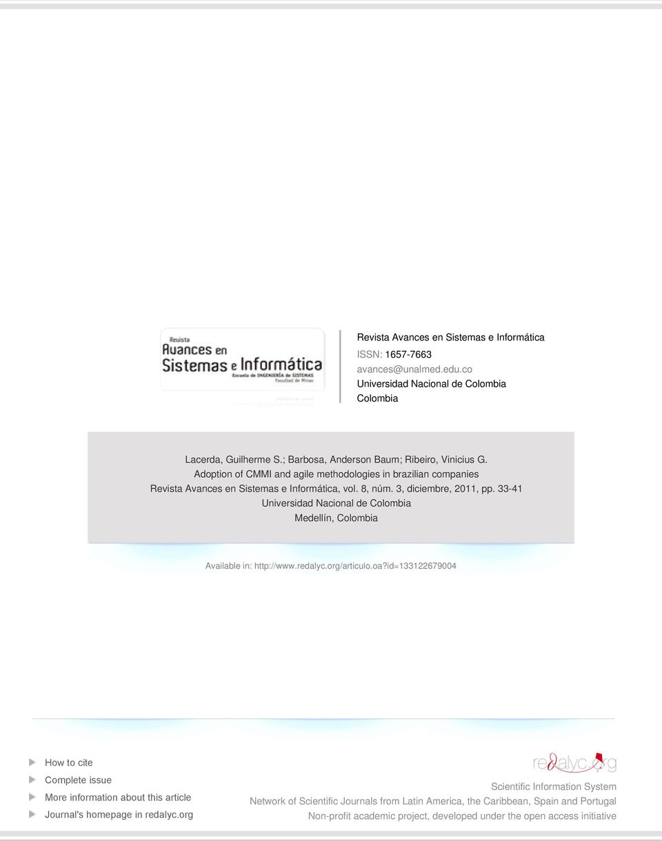 3, diciembre, 2011, pp. 33-41 Universidad Nacional de Colombia Medellín, Colombia Available in: http://www.redalyc.org/articulo.oa?