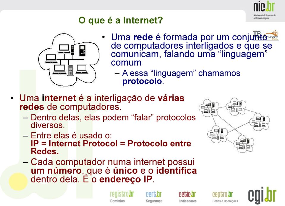 essa linguagem chamamos protocolo. Uma internet é a interligação de várias redes de computadores.