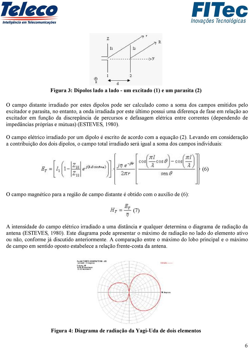 próprias e mútuas) (ESTEVES, 1980). O campo elétrico irradiado por um dipolo é escrito de acordo com a equação (2).