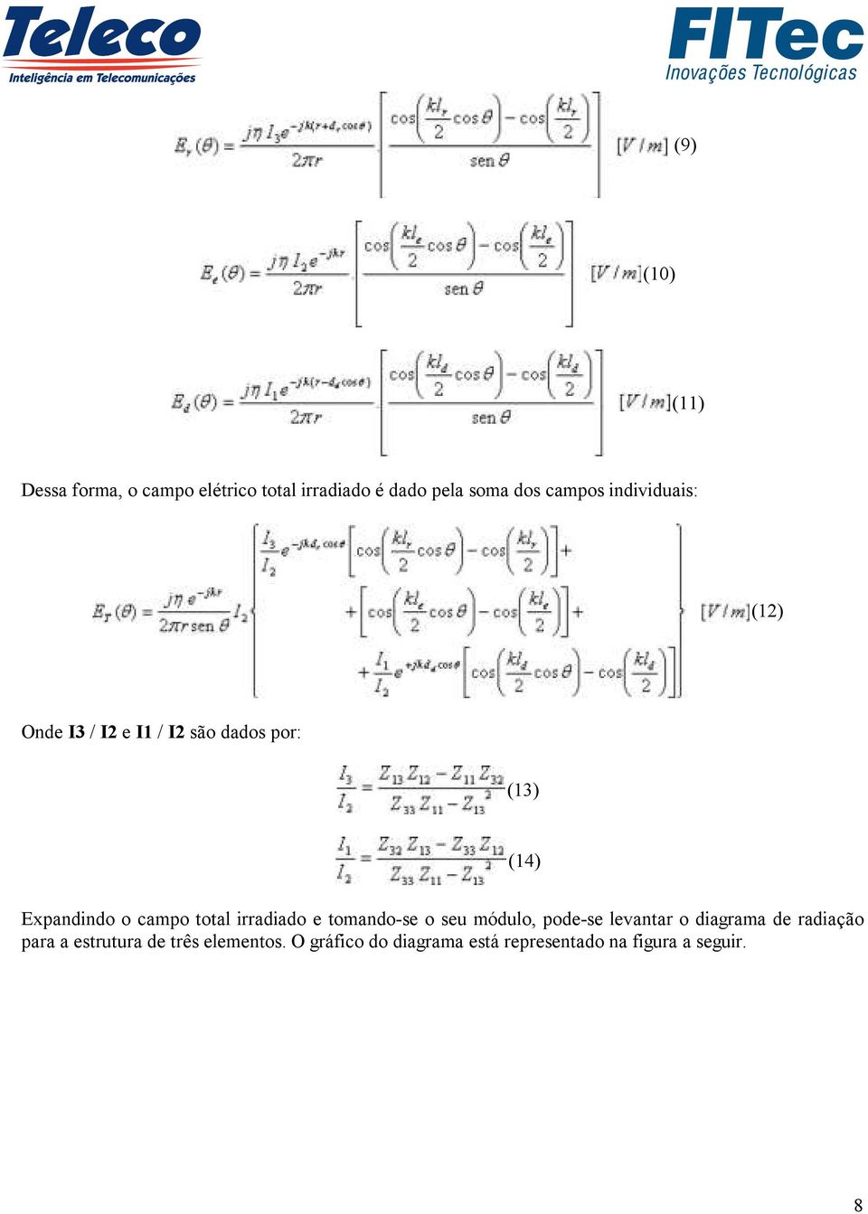 total irradiado e tomando-se o seu módulo, pode-se levantar o diagrama de radiação para