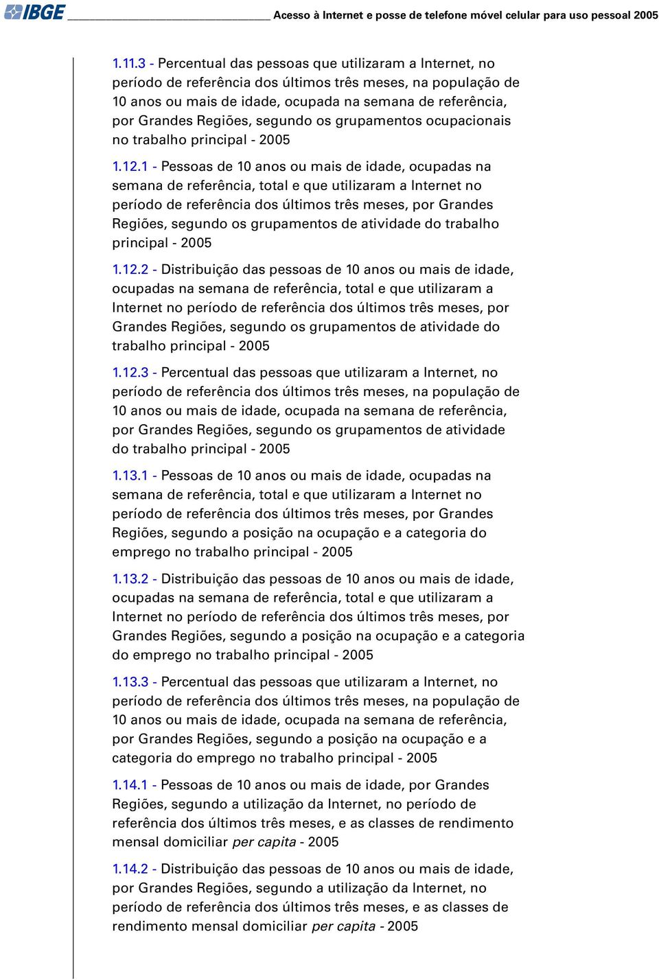 grupamentos ocupacionais no trabalho principal - 2005 1.12.