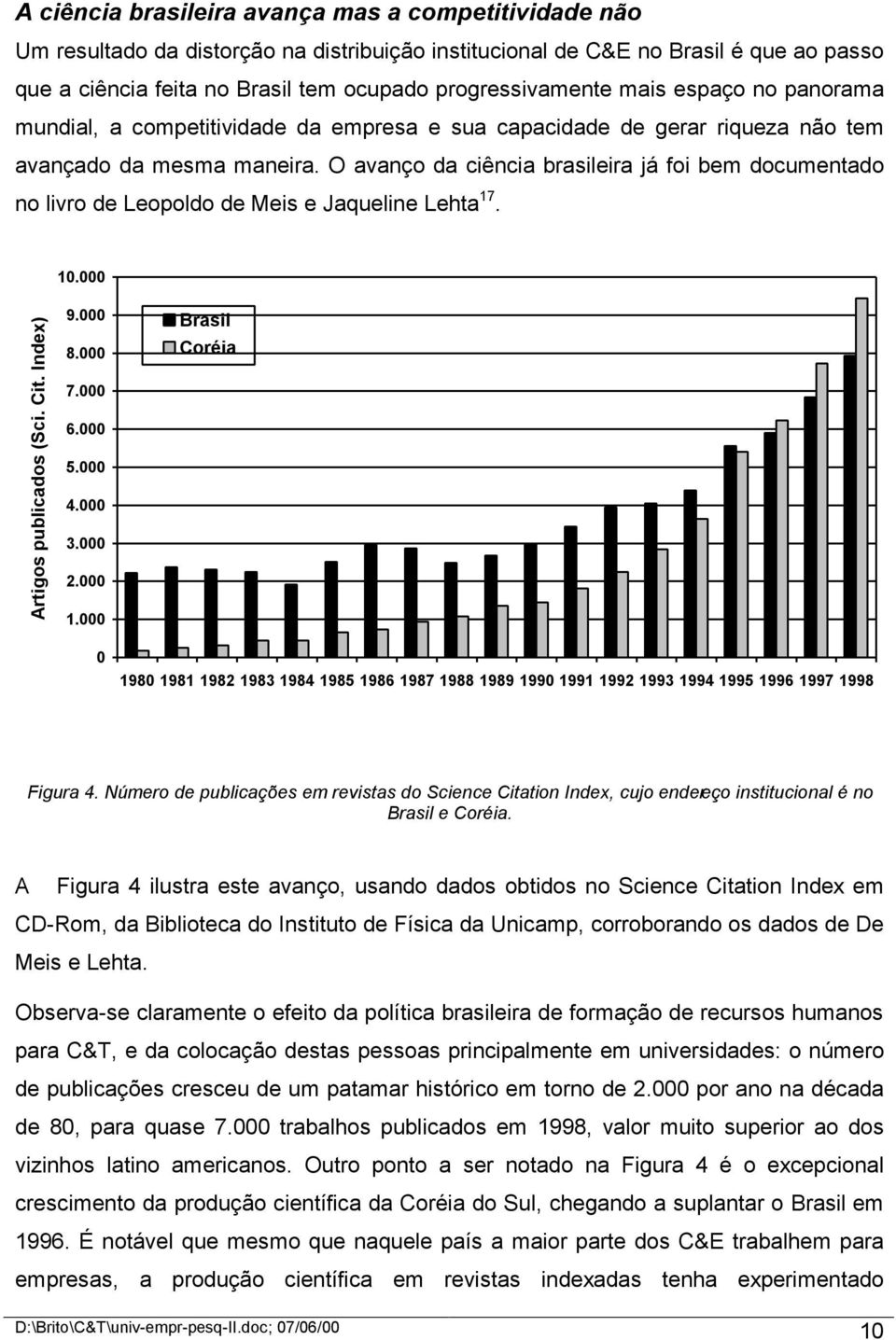 O avanço da ciência brasileira já foi bem documentado no livro de Leopoldo de Meis e Jaqueline Lehta 17. 10.000 Artigos publicados (Sci. Cit. Index) 9.000 8.000 7.000 6.000 5.000 4.000 3.000 2.000 1.