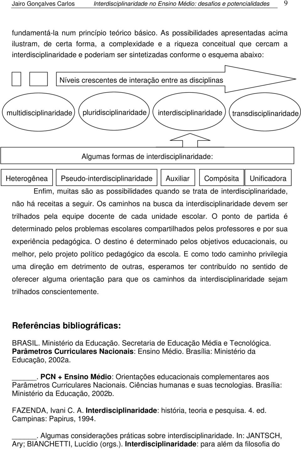 crescentes de interação entre as disciplinas multidisciplinaridade pluridisciplinaridade interdisciplinaridade transdisciplinaridade Algumas formas de interdisciplinaridade: Heterogênea