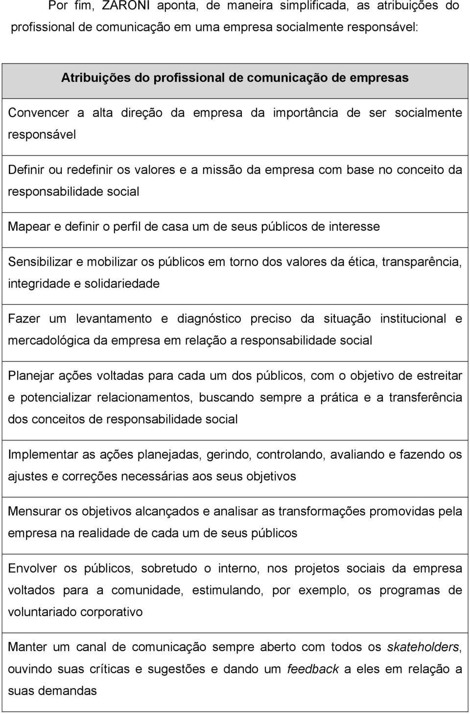 de casa um de seus públicos de interesse Sensibilizar e mobilizar os públicos em torno dos valores da ética, transparência, integridade e solidariedade Fazer um levantamento e diagnóstico preciso da