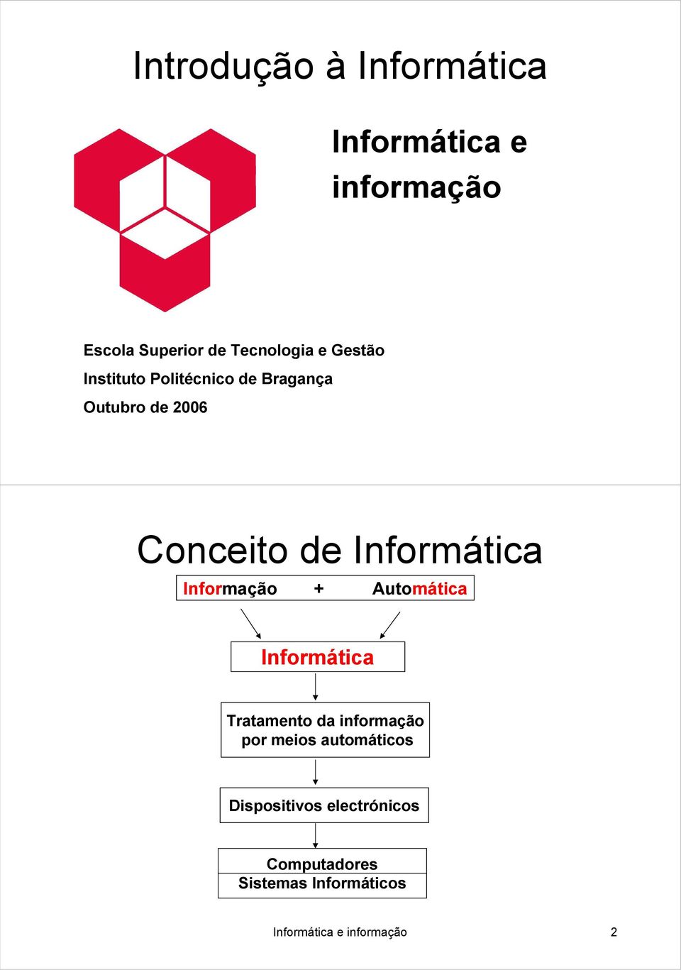 Informação + Automática Informática Tratamento da informação por meios automáticos