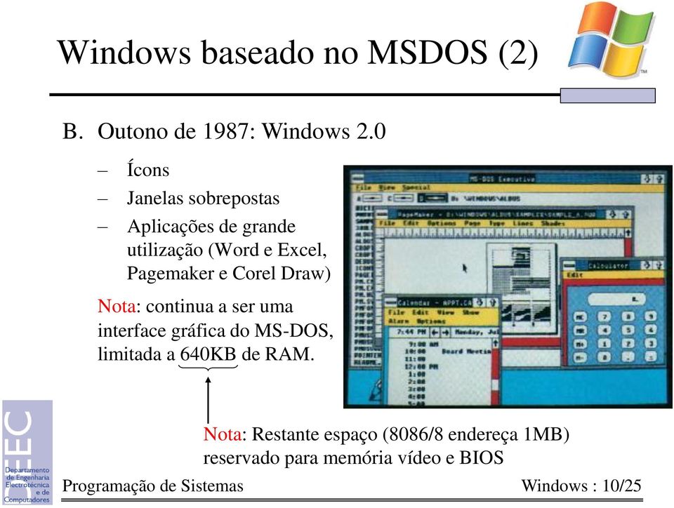 Corel Draw) Nota: continua a ser uma interface gráfica do MS-DOS, limitada a 640KB de