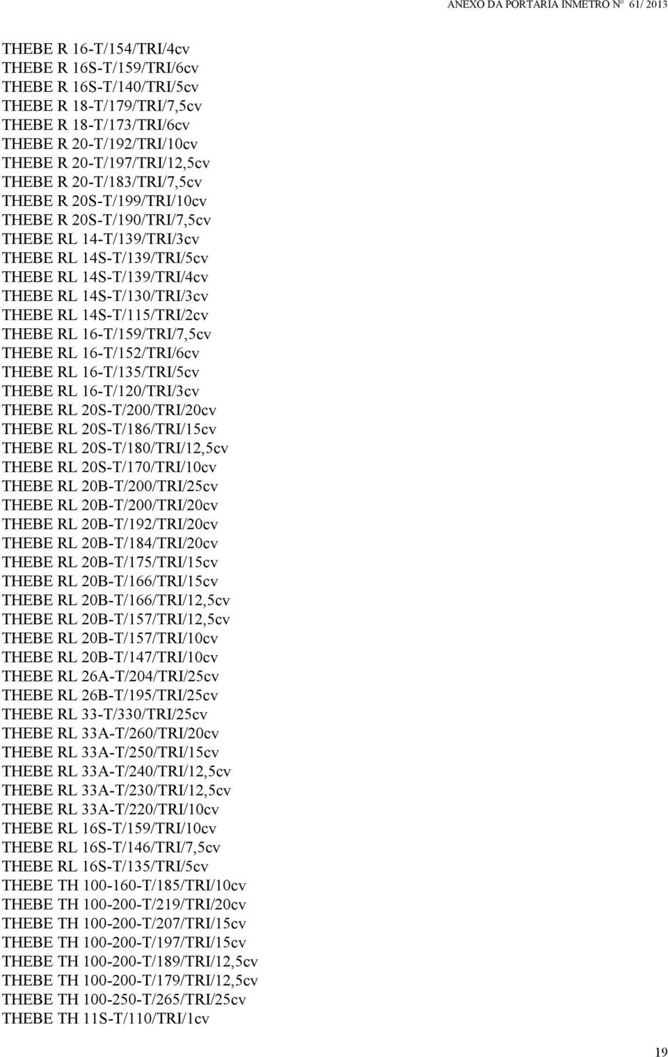 14S-T/115/TRI/2cv THEBE RL 16-T/159/TRI/7,5cv THEBE RL 16-T/152/TRI/6cv THEBE RL 16-T/135/TRI/5cv THEBE RL 16-T/120/TRI/3cv THEBE RL 20S-T/200/TRI/20cv THEBE RL 20S-T/186/TRI/15cv THEBE RL