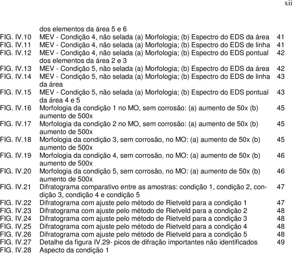 13 MEV - Condição 5, não selada (a) Morfologia; (b) Espectro do EDS da área 42 FIG. IV.14 MEV - Condição 5, não selada (a) Morfologia; (b) Espectro do EDS de linha 43 da área FIG. IV.15 MEV - Condição 5, não selada (a) Morfologia; (b) Espectro do EDS pontual 43 da área 4 e 5 FIG.