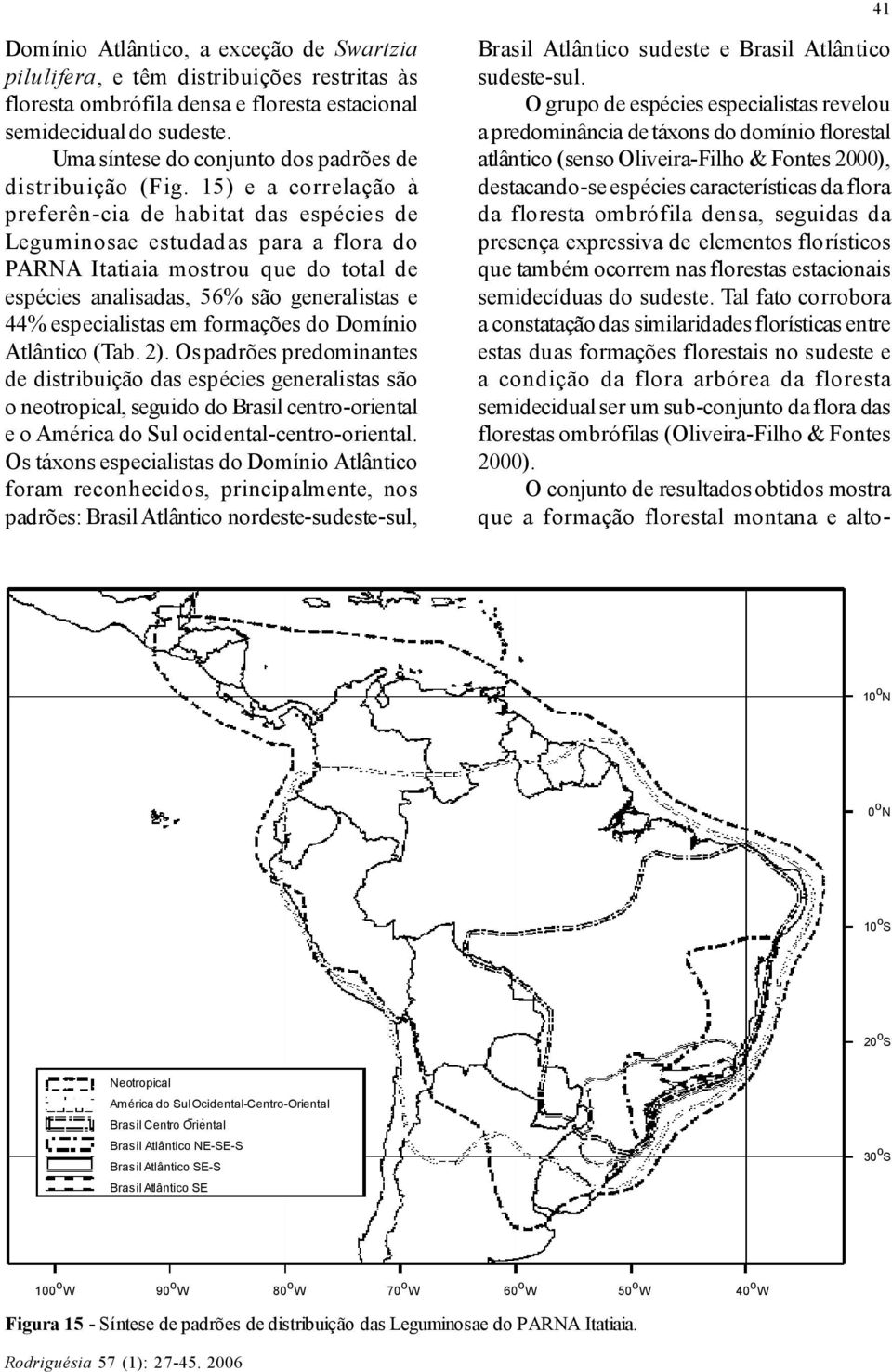 15) e a correlação à preferên-cia de habitat das espécies de Leguminosae estudadas para a flora do PARNA Itatiaia mostrou que do total de espécies analisadas, 56% são generalistas e 44% especialistas